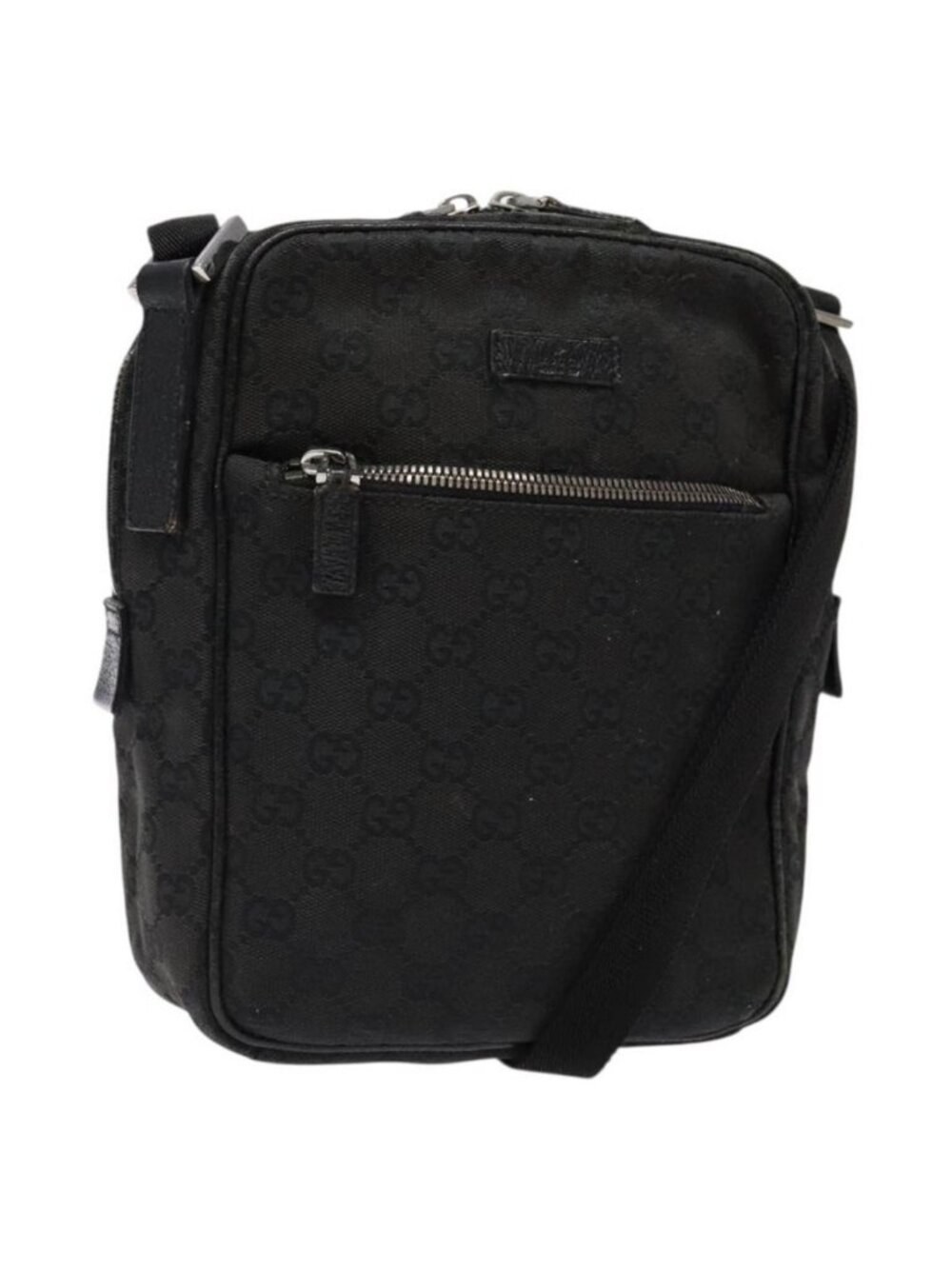 Authentic GUCCI GG Canvas Shoulder Bag Black Silver 03136